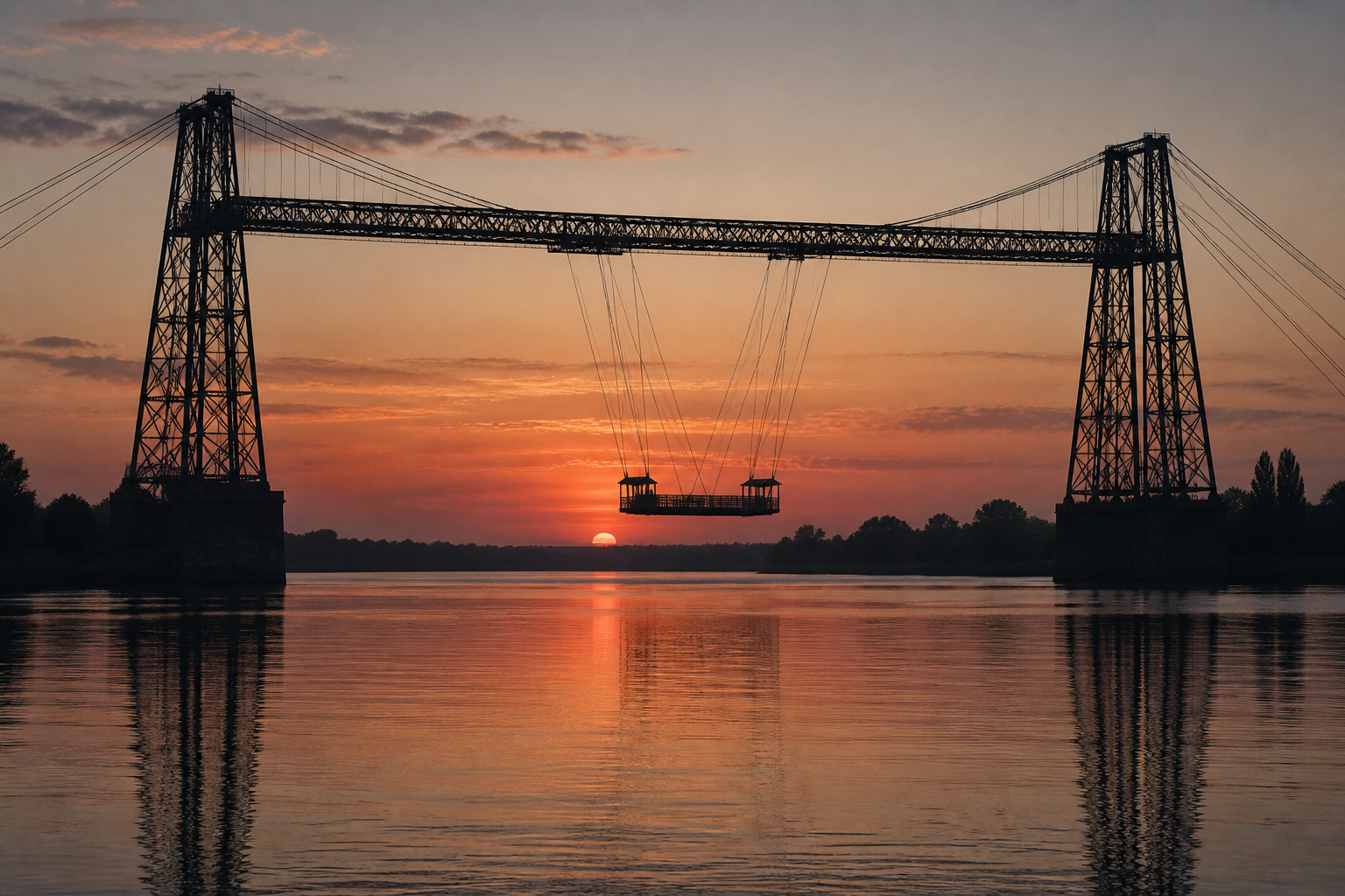 Le pont transbordeur de Rochefort en silhouette